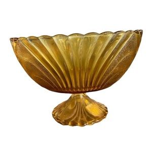 VINTAGE INDIAN GLASS GOLD PEDISTAL BOWL